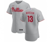 Men's Nike Philadelphia Phillies #13 Rafael Marchan Gray Road 2020 Authentic Player Baseball Jersey