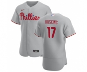 Men's Nike Philadelphia Phillies #17 Rhys Hoskins Gray Road 2020 Authentic Player Baseball Jersey