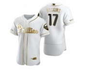 Men's Nike Philadelphia Phillies #17 Rhys Hoskins White 2020 Authentic Golden Edition Baseball Jersey