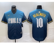 Men's Philadelphia Phillies #10 JT Realmuto Blue 2024 City Connect Limited Stitched Jersey