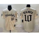 Men's Philadelphia Phillies #10 J.T. Realmuto Cream Gothic Vapor Limited Stitched Jersey