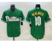 Men's Philadelphia Phillies #10 JT Realmuto Kelly Green Cool Base Jersey