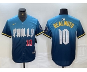 Men's Philadelphia Phillies #10 JT Realmuto Number Blue 2024 City Connect Limited Stitched Jerseys