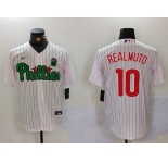 Men's Philadelphia Phillies #10 J.T. Realmuto White Green Cool Base Stitched Jersey