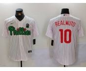 Men's Philadelphia Phillies #10 J.T. Realmuto White Green Cool Base Stitched Jersey