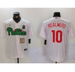 Men's Philadelphia Phillies #10 J.T. Realmuto White Green Cool Base Stitched Jerseys