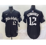 Men's Philadelphia Phillies #12 Kyle Schwarber Black Gothic Vapor Limited Stitched Jersey