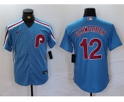 Men's Philadelphia Phillies #12 Kyle Schwarber Blue Cool Base Stitched Jersey