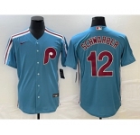 Men's Philadelphia Phillies #12 Kyle Schwarber Blue Cooperstown Throwback Cool Base Nike Jersey