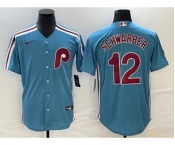 Men's Philadelphia Phillies #12 Kyle Schwarber Blue Cooperstown Throwback Cool Base Nike Jersey