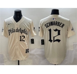 Men's Philadelphia Phillies #12 Kyle Schwarber Cream Gothic Vapor Limited Stitched Jersey