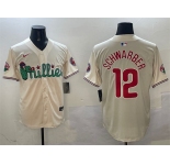 Men's Philadelphia Phillies #12 Kyle Schwarber Cream Phanatic Limited Stitched Jersey