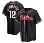 Men's Philadelphia Phillies #12 Kyle Schwarber Fashion Black Out Stitched Baseball Jersey