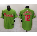Men's Philadelphia Phillies #12 Kyle Schwarber Green With Patch Stitched Cool Base Nike Jersey