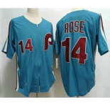 Men's Philadelphia Phillies #14 Pete Rose Lilght Blue Throwback 1980 Stitched Jersey