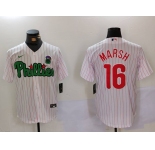 Men's Philadelphia Phillies #16 Brandon Marsh White Green Cool Base Stitched Jersey
