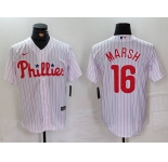 Men's Philadelphia Phillies #16 Brandon Marsh White Pinstripe Stitched Cool Base Jersey