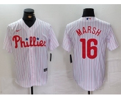 Men's Philadelphia Phillies #16 Brandon Marsh White Pinstripe Stitched Cool Base Jersey