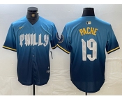 Men's Philadelphia Phillies #19 Cristian Pache Blue 2024 City Connect Limited Stitched Jersey