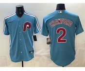 Men's Philadelphia Phillies #2 Justin Crawford Blue Cool Base Stitched Jersey