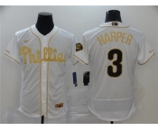 Men's Philadelphia Phillies #3 Bryce Harper Authentic Whtie Gold Fashion Flex Base Baseball Jersey