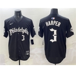 Men's Philadelphia Phillies #3 Bryce Harper Black Gothic Vapor Limited Stitched Jersey