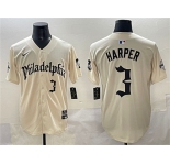 Men's Philadelphia Phillies #3 Bryce Harper Cream Gothic Vapor Limited Stitched Jersey