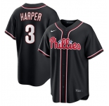 Men's Philadelphia Phillies #3 Bryce Harper Fashion Black Out Stitched Baseball Jersey