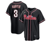 Men's Philadelphia Phillies #3 Bryce Harper Fashion Black Out Stitched Baseball Jersey
