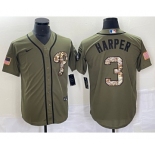 Men's Philadelphia Phillies #3 Bryce Harper Green Salute to Service Cool Base Stitched Nike Jersey