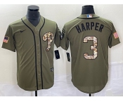 Men's Philadelphia Phillies #3 Bryce Harper Green Salute to Service Cool Base Stitched Nike Jersey