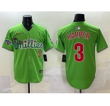 Men's Philadelphia Phillies #3 Bryce Harper Light Green Phanatic With 2024 Division Champions Patch Limited Stitched Jersey