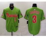Men's Philadelphia Phillies #3 Bryce Harper Number Green With Patch Stitched Cool Base Nike Jersey