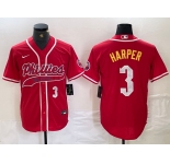 Men's Philadelphia Phillies #3 Bryce Harper Number Red Cool Base Stitched Baseball Jerseys