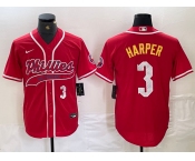 Men's Philadelphia Phillies #3 Bryce Harper Number Red Cool Base Stitched Baseball Jerseys