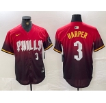 Men's Philadelphia Phillies #3 Bryce Harper Red 2024 City Player Number Cool Base Jersey