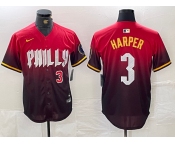 Men's Philadelphia Phillies #3 Bryce Harper Red 2024 City Player Number Cool Base Jerseys