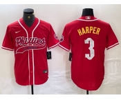 Men's Philadelphia Phillies #3 Bryce Harper Red Cool Base Stitched Baseball Jersey