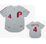 Men's Philadelphia Phillies #4 Lenny Dykstra Mitchell and Ness Grey 1989 Throwback Stitched MLB Jersey