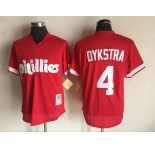 Men's Philadelphia Phillies #4 Lenny Dykstra Mitchell and Ness Red 1991 Throwback Stitched MLB Jersey