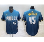Men's Philadelphia Phillies #45 Zack Wheeler Blue 2024 City Player Number Cool Base Stitched Jersey