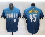 Men's Philadelphia Phillies #45 Zack Wheeler Blue 2024 City Player Number Cool Base Stitched Jersey