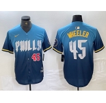 Men's Philadelphia Phillies #45 Zack Wheeler Blue 2024 City Player Number Cool Base Stitched Jerseys
