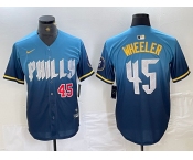 Men's Philadelphia Phillies #45 Zack Wheeler Blue 2024 City Player Number Cool Base Stitched Jerseys