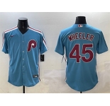 Men's Philadelphia Phillies #45 Zack Wheeler Blue Cool Base Stitched Jersey