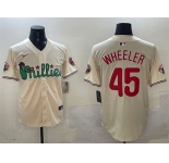 Men's Philadelphia Phillies #45 Zack Wheeler Cream Phanatic Limited Stitched Jersey