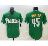 Men's Philadelphia Phillies #45 Zack Wheeler Kelly Green Cool Base Jersey