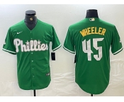 Men's Philadelphia Phillies #45 Zack Wheeler Kelly Green Cool Base Jersey