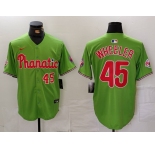 Men's Philadelphia Phillies #45 Zack Wheeler Number Green With Patch Stitched Cool Base Nike Jersey