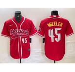 Men's Philadelphia Phillies #45 Zack Wheeler Number Red Cool Base Stitched Baseball Jersey